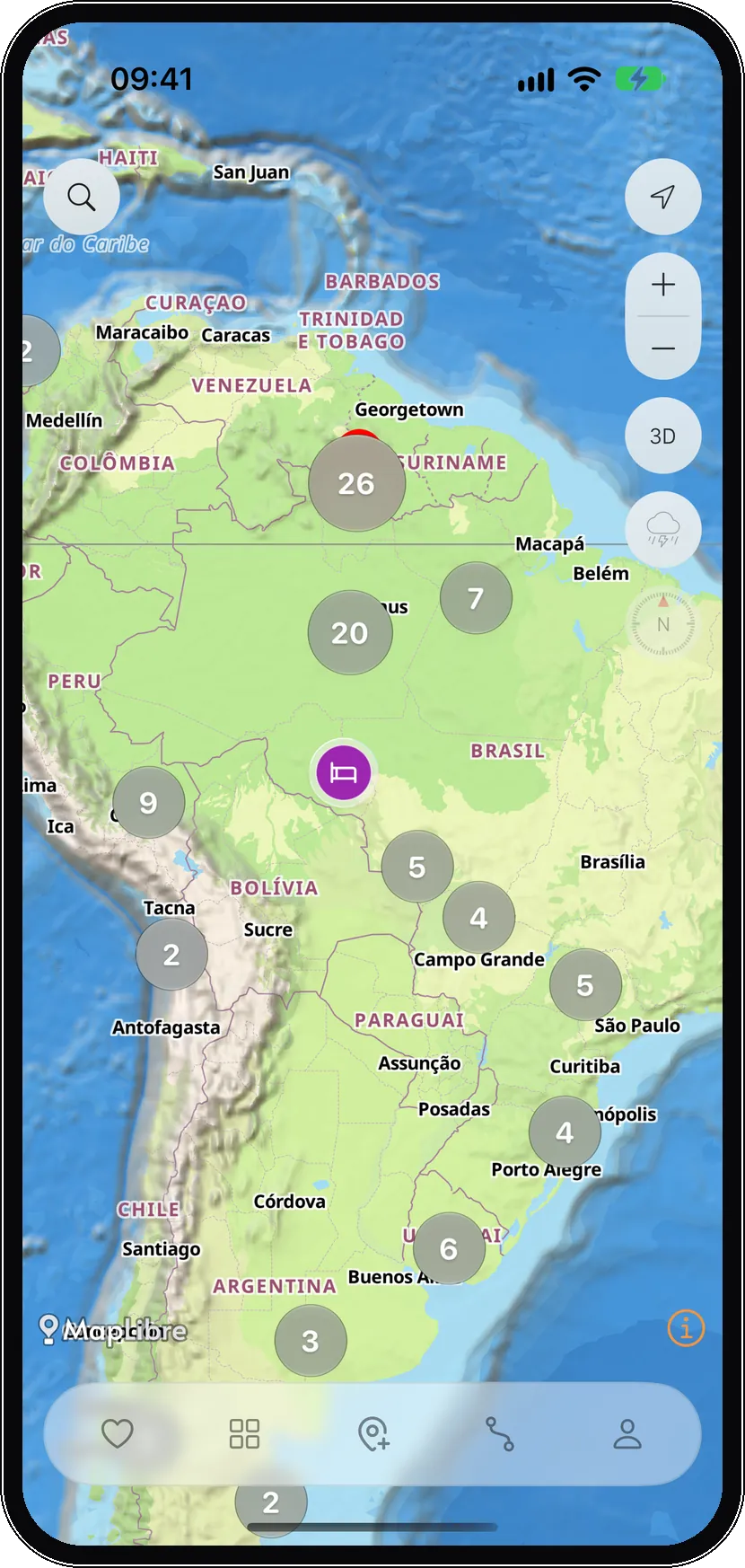 Mapa com clusters de pontos