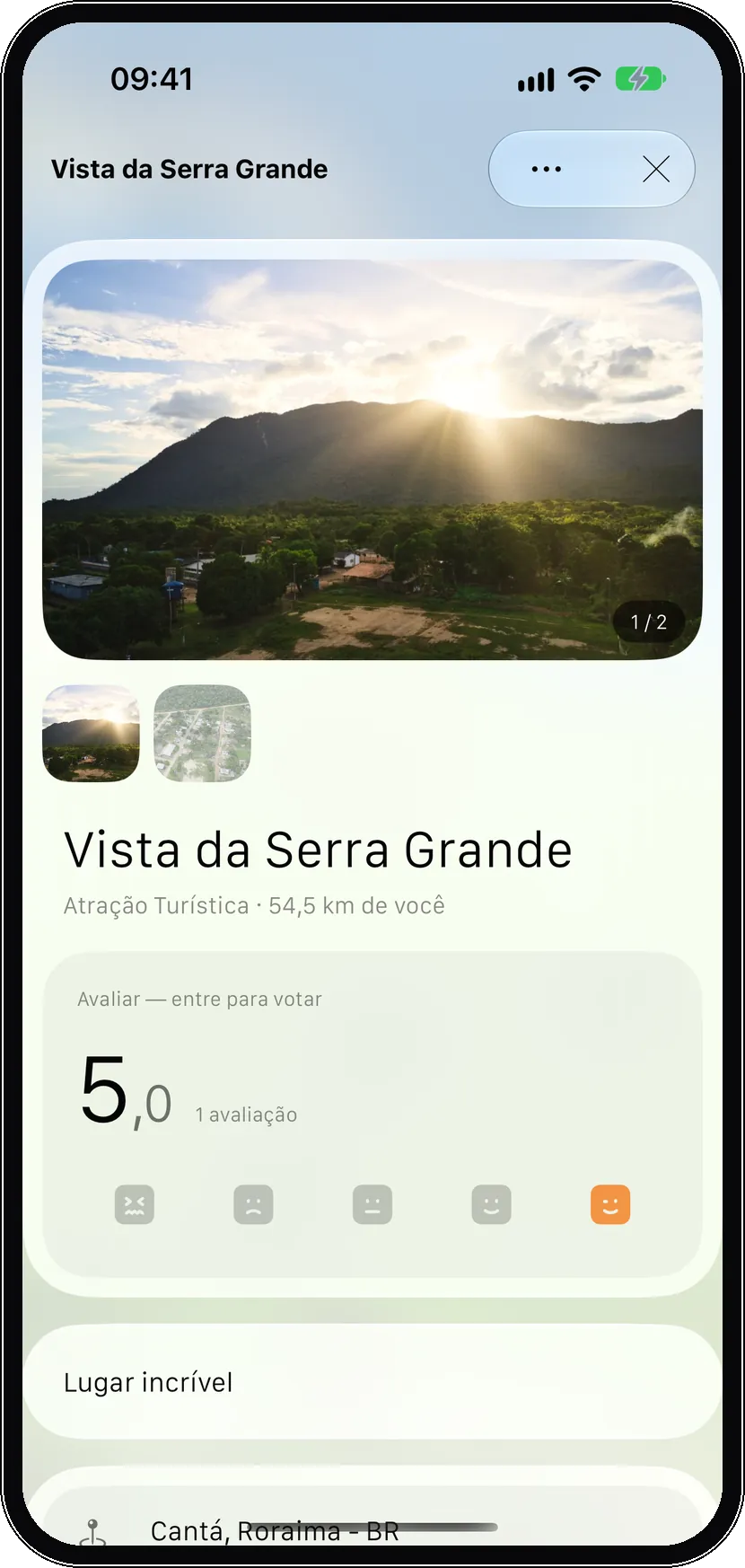 Ficha do lugar, com foto e nota