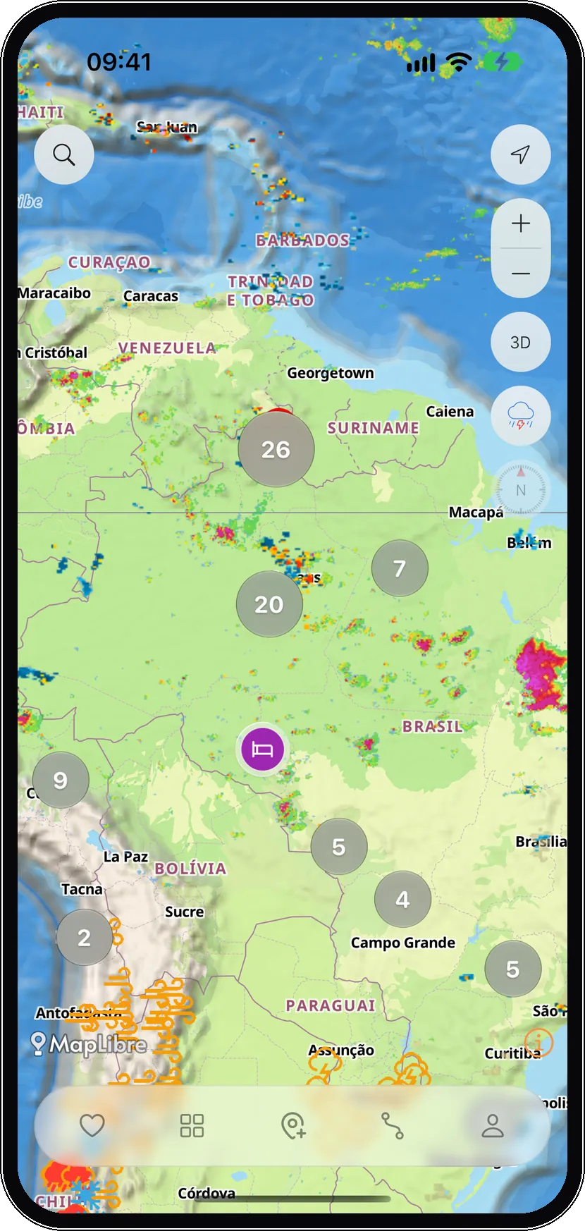 Radar de chuva sobre o mapa