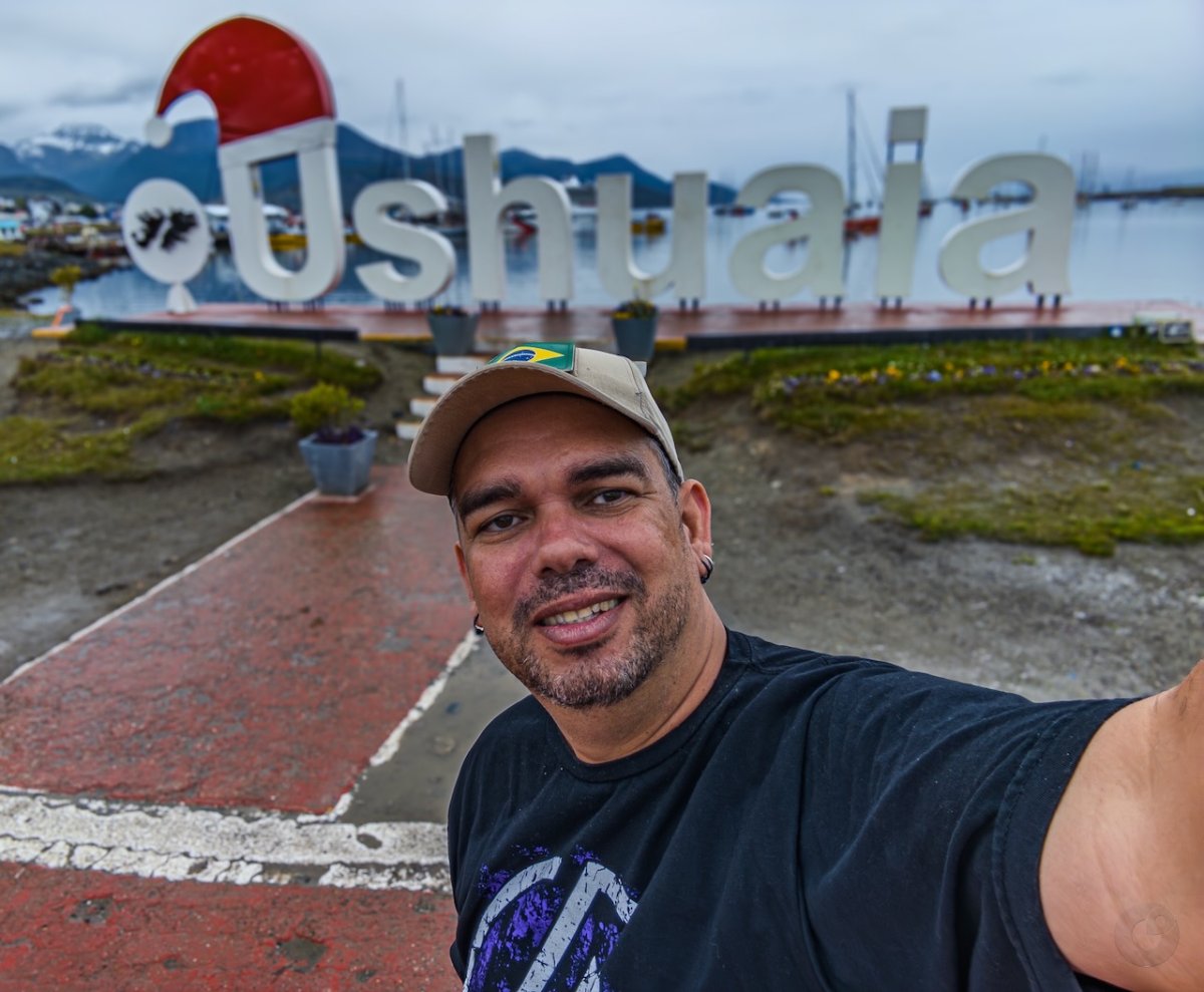 Placa do Ushuaia em Ushuaia, Terra do Fogo, Antártica e Ilhas do Atlântico Sul, Argentina